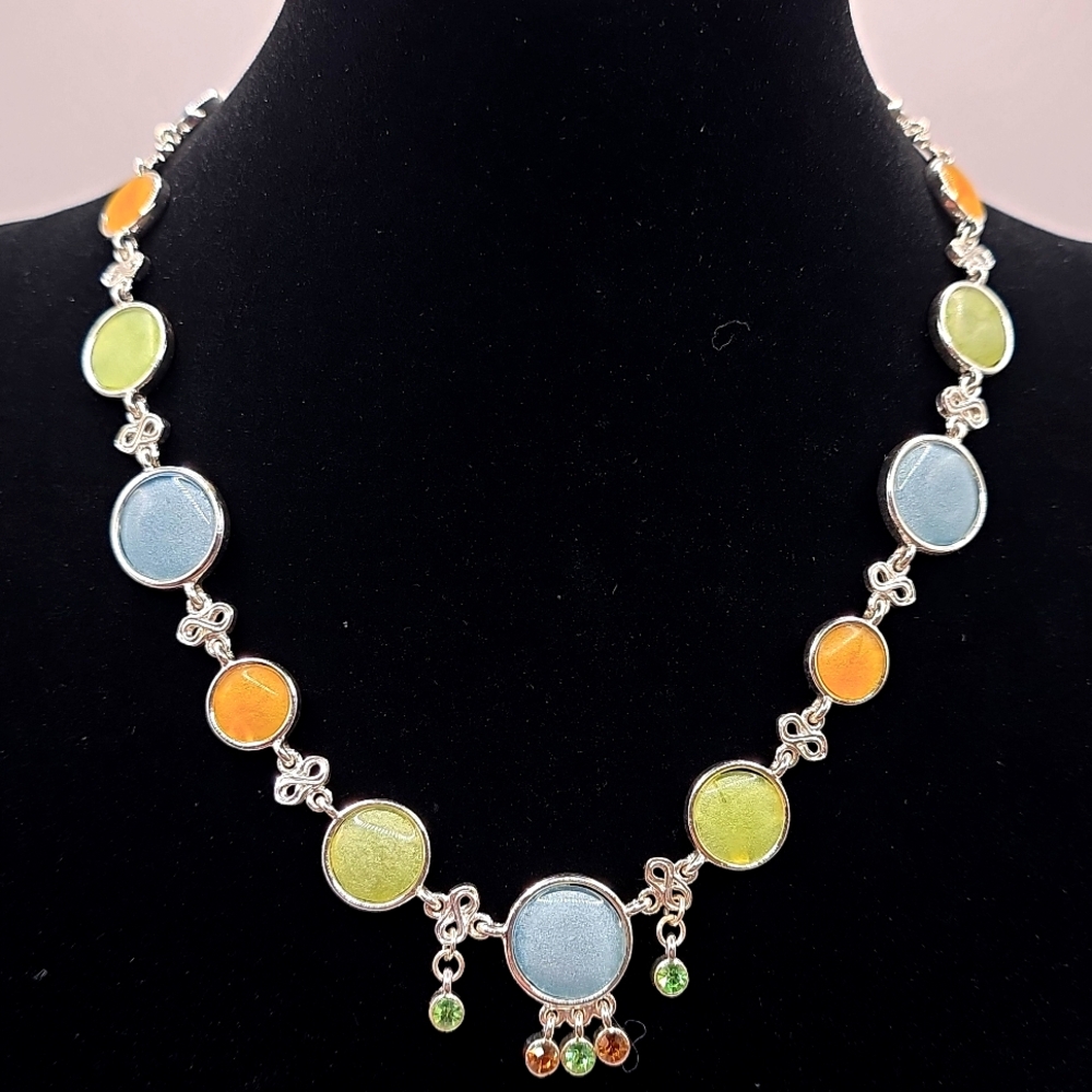 Pastel Bezel Set Enamel Multicolor Disc Necklace